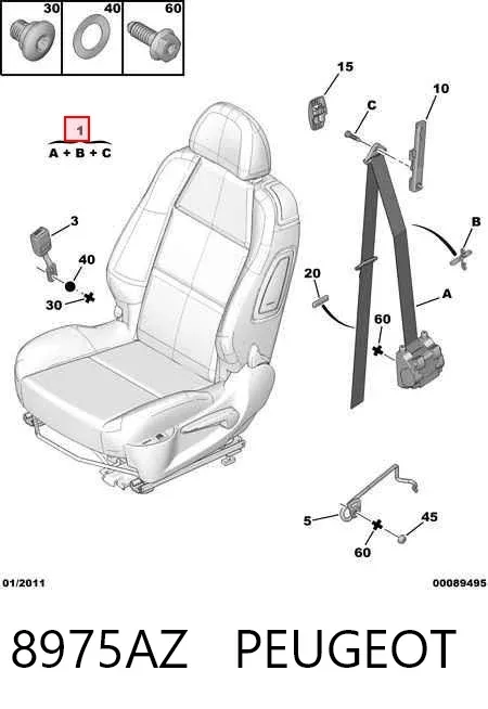 Correia de segurança dianteira direita 8975AZ Peugeot/Citroen