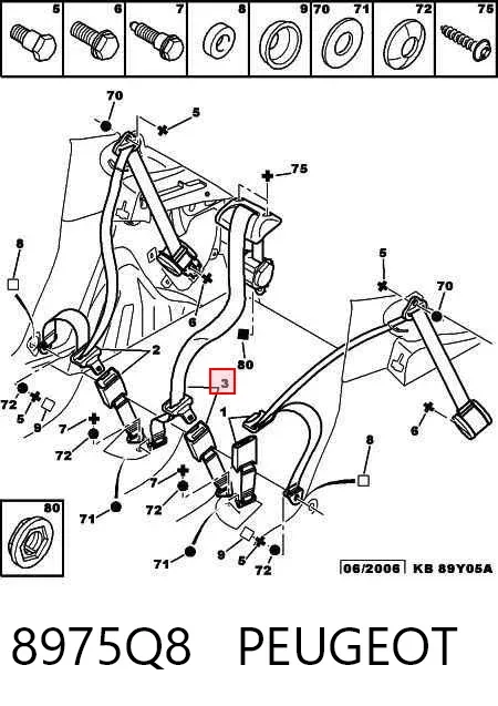 Correia de segurança traseira 8975Q8 Peugeot/Citroen