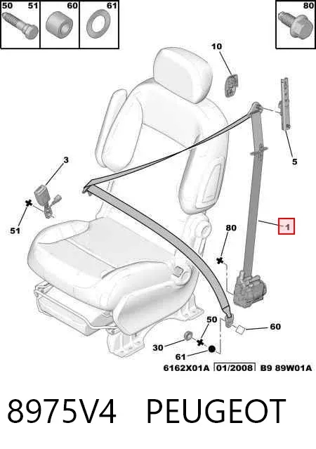 Correia de segurança dianteira direita 8975V4 Peugeot/Citroen