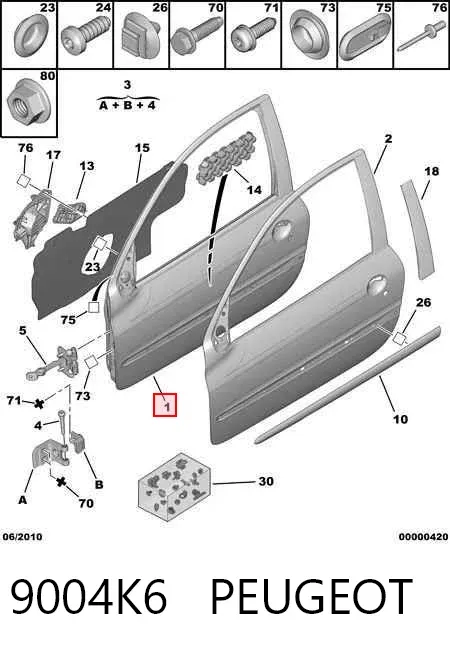 Porta dianteira direita 9004K6 Peugeot/Citroen