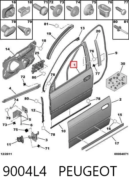 Porta dianteira direita 9004L4 Peugeot/Citroen