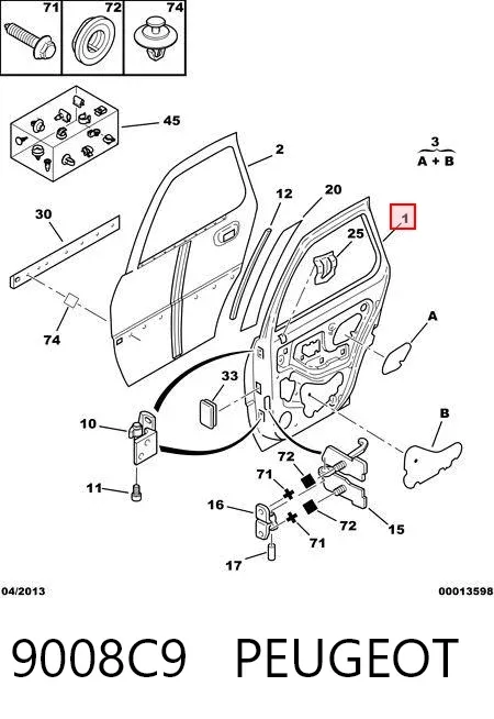 Porta traseira direita 9008C9 Peugeot/Citroen
