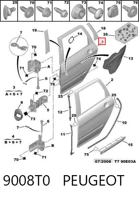 Porta traseira direita 9008T0 Peugeot/Citroen