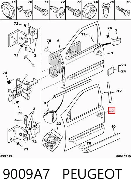 Painel mandíbula da porta dianteira esquerda 9009A7 Peugeot/Citroen