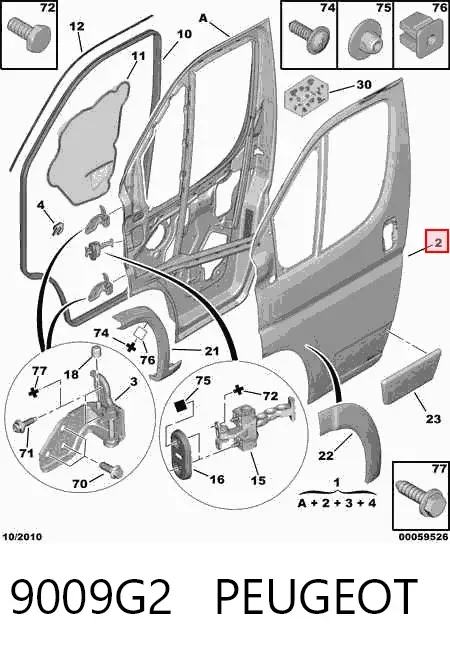 Painel mandíbula da porta dianteira esquerda 9009G2 Peugeot/Citroen