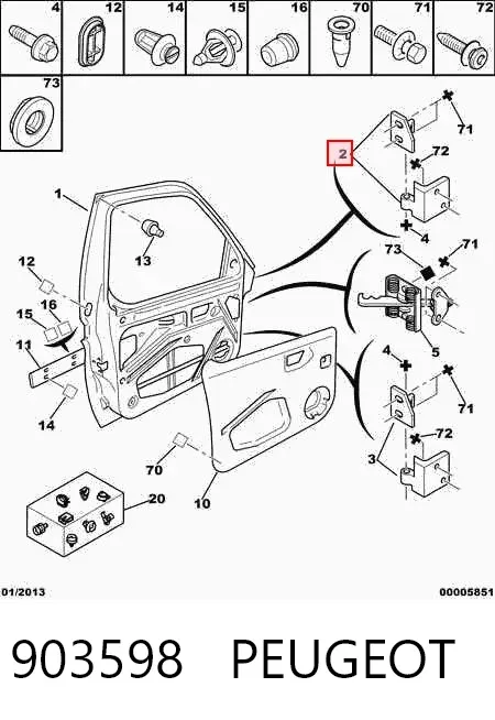 Gozno da porta dianteira esquerda 903598 Peugeot/Citroen