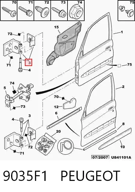 Gozno da porta dianteira direita 9035F1 Peugeot/Citroen
