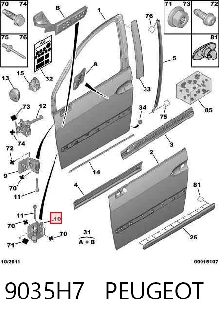 Gozno da porta dianteira direita 9035H7 Peugeot/Citroen