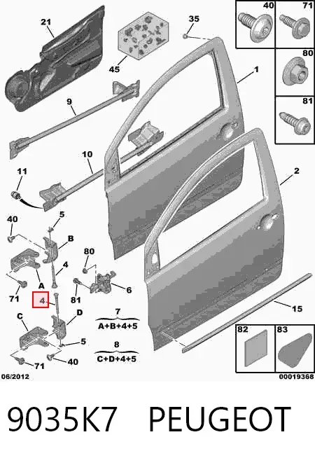 Gozno da porta dianteira esquerda 9035K7 Peugeot/Citroen