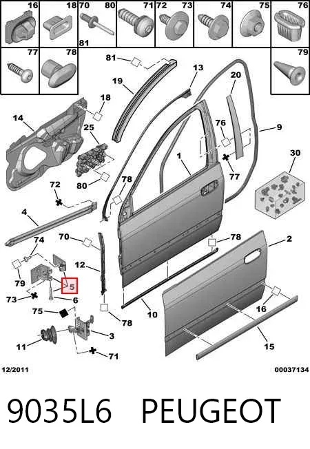 Gozno da porta dianteira direita 9035L6 Peugeot/Citroen