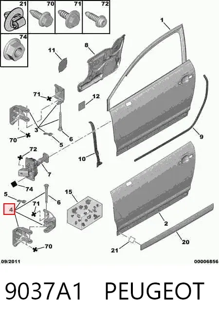 Gozno da porta dianteira direita 9037A1 Peugeot/Citroen