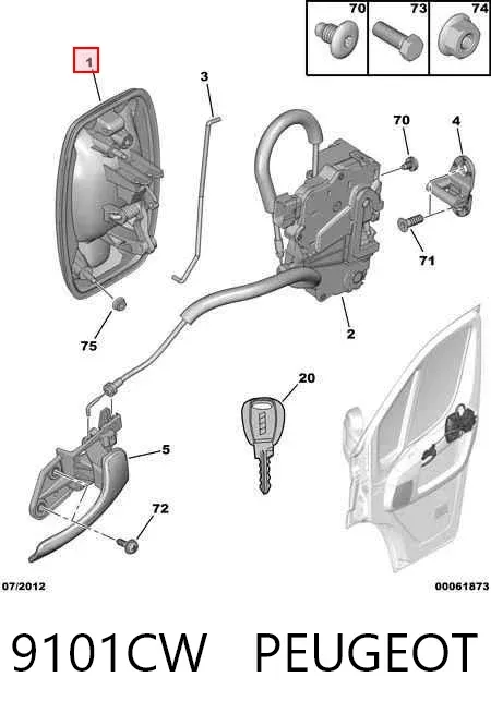 Maçaneta dianteira direita da porta externa 9101CW Peugeot/Citroen