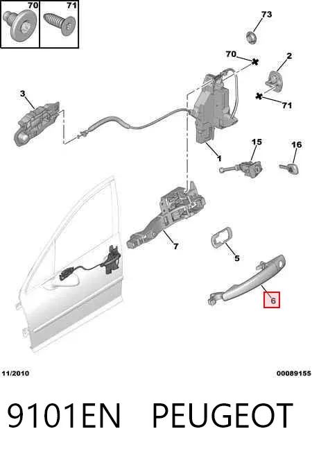 Maçaneta dianteira esquerda externa da porta 9101EN Peugeot/Citroen