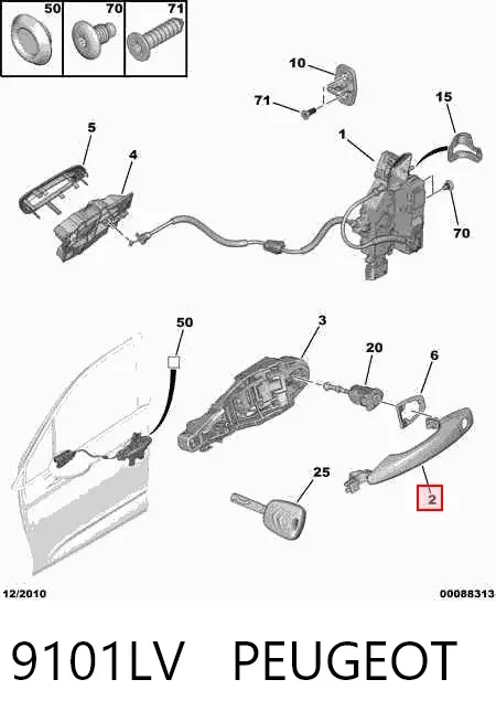 Maçaneta dianteira esquerda externa da porta 9101LV Peugeot/Citroen