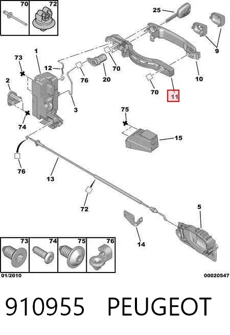 Suporte de maçaneta externa da porta dianteira direita 910955 Peugeot/Citroen