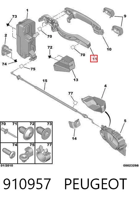 Suporte de maçaneta externa da porta de portas direitas 910957 Peugeot/Citroen