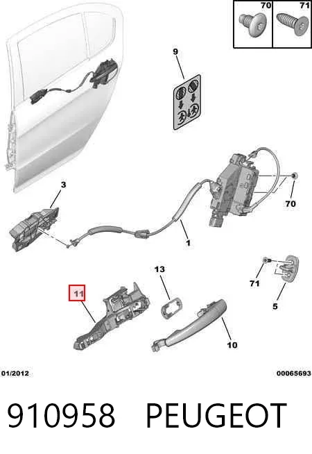 Suporte de maçaneta externa da porta dianteira esquerda 910958 Peugeot/Citroen