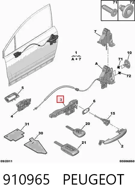 Suporte de maçaneta externa da porta de portas direitas 910965 Peugeot/Citroen
