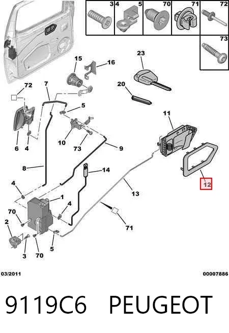 Cobrimento de maçaneta interna da porta dianteira esquerda 9119C6 Peugeot/Citroen
