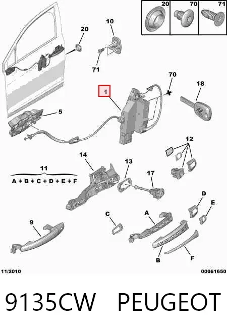 Fecho da porta dianteira esquerda 9135CW Peugeot/Citroen