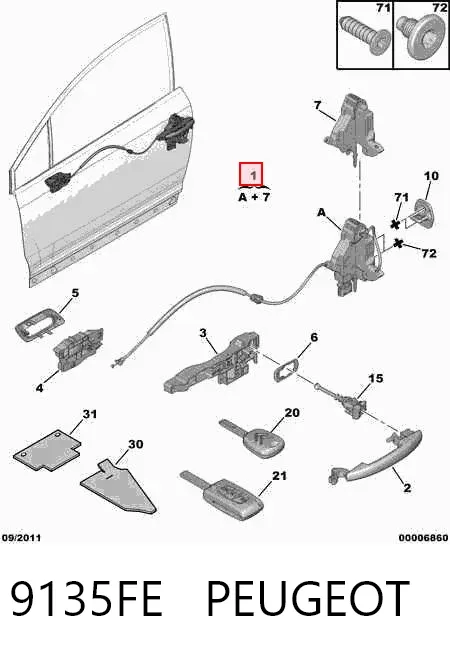 Fecho da porta dianteira esquerda 9135FE Peugeot/Citroen