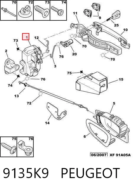 Fecho da porta dianteira esquerda 9135K9 Peugeot/Citroen