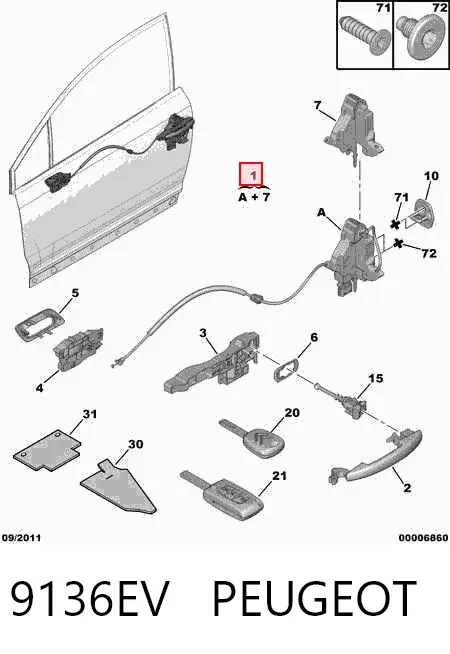 Fecho da porta dianteira direita 9136EV Peugeot/Citroen