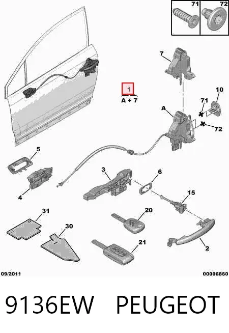Fecho da porta dianteira direita 9136EW Peugeot/Citroen