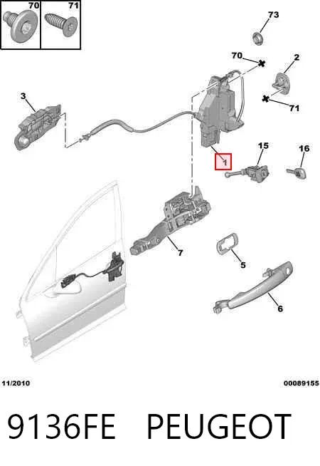 Fecho da porta dianteira direita 9136FE Peugeot/Citroen