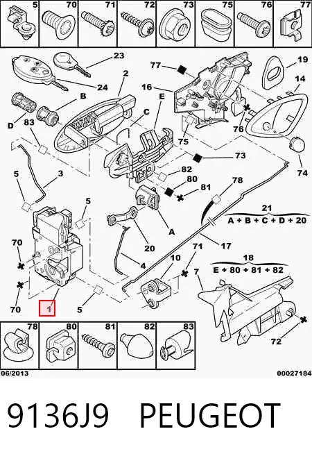 Fecho da porta dianteira direita 9136J9 Peugeot/Citroen