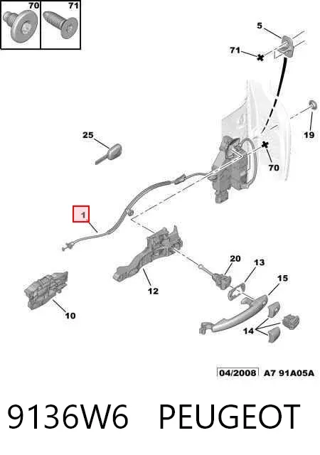 Fecho da porta dianteira direita 9136W6 Peugeot/Citroen