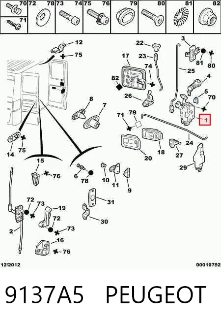 Fecho da porta traseira direita batente 9137A5 Peugeot/Citroen