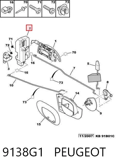 Fecho da porta traseira direita 9138G1 Peugeot/Citroen