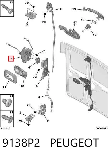 Fecho da porta traseira direita batente 9138P2 Peugeot/Citroen