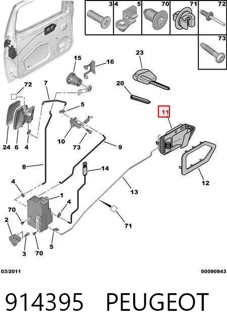 Maçaneta interna direita da porta dianteira 914395 Peugeot/Citroen