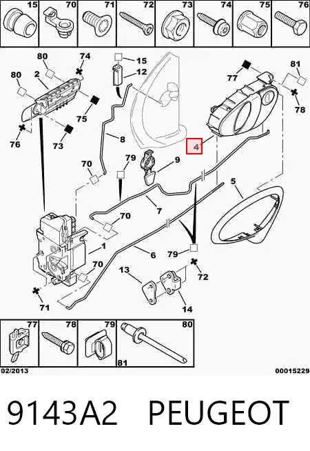 Maçaneta interna direita da porta dianteira 9143A2 Peugeot/Citroen