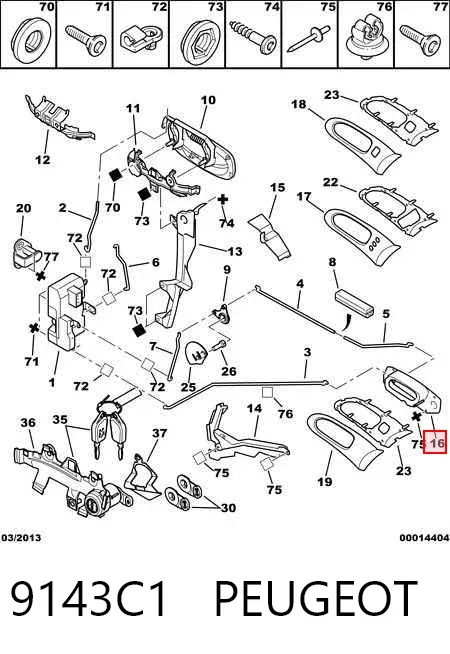 Maçaneta interna dianteira/traseira da porta direita 9143C1 Peugeot/Citroen