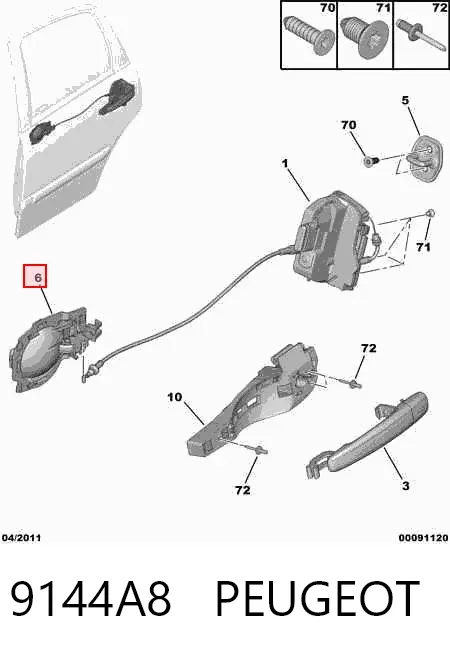 Maçaneta externa dianteira/traseira da porta direita 9144A8 Peugeot/Citroen