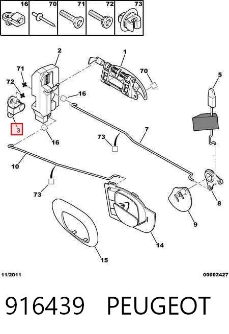 Gozno de garra (parte complementar) de fecho da porta dianteira 916439 Peugeot/Citroen
