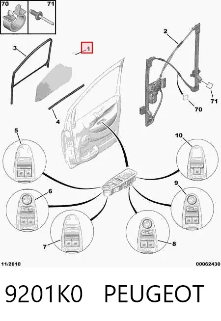 Vidro da porta dianteira esquerda 9201K0 Peugeot/Citroen