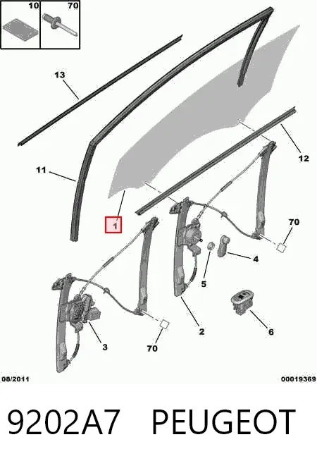 Vidro da porta dianteira direita 9202A7 Peugeot/Citroen