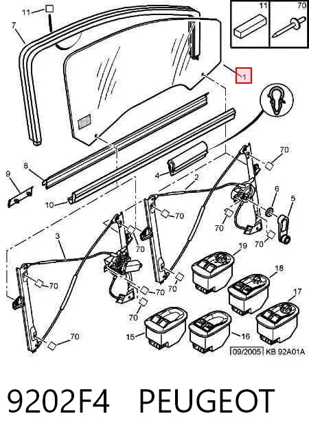 Vidro da porta dianteira direita 9202F4 Peugeot/Citroen