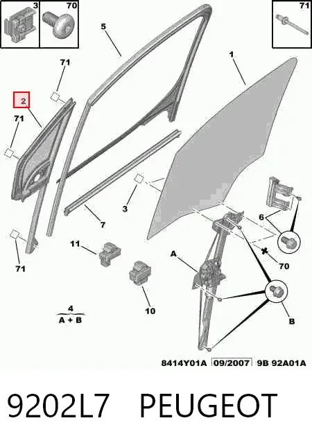 Vidro de janelo da porta dianteira direita 9202L7 Peugeot/Citroen