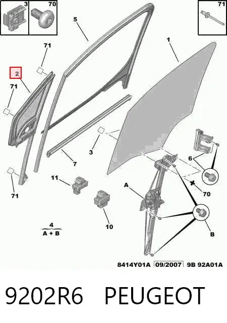 Vidro de janelo da porta dianteira direita 9202R6 Peugeot/Citroen