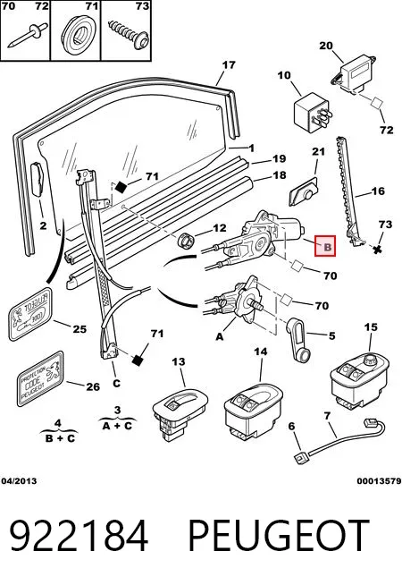 Mecanismo de acionamento de vidro da porta dianteira esquerda 922184 Peugeot/Citroen