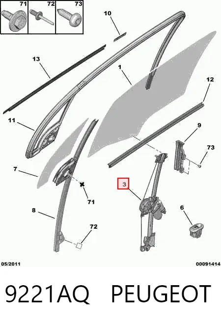 Mecanismo de acionamento de vidro da porta dianteira esquerda 9221AQ Peugeot/Citroen