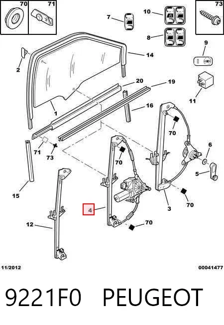 Mecanismo de acionamento de vidro da porta dianteira esquerda 9221F0 Peugeot/Citroen