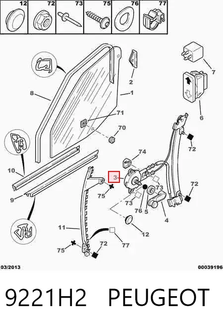 Mecanismo de acionamento de vidro da porta dianteira esquerda 9221H2 Peugeot/Citroen