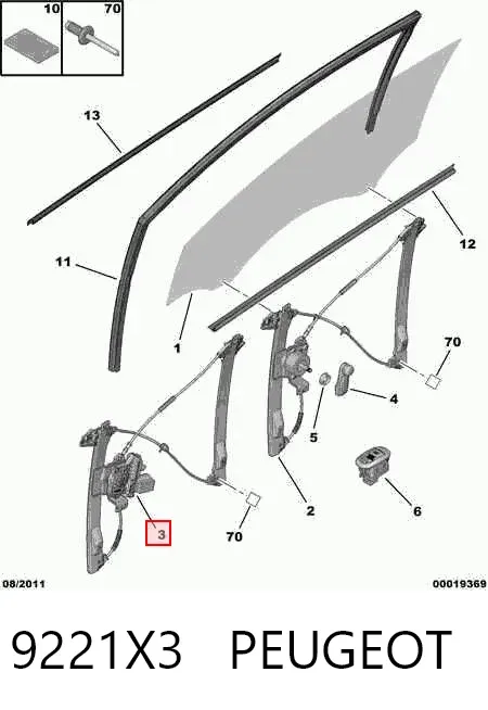 Mecanismo de acionamento de vidro da porta dianteira esquerda 9221X3 Peugeot/Citroen