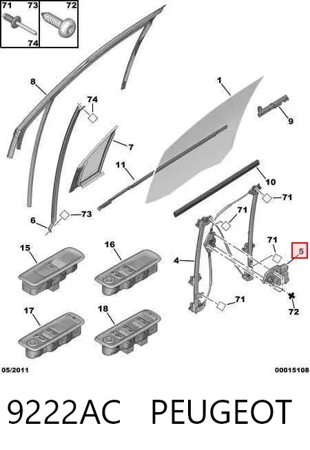 Motor de acionamento de vidro da porta dianteira direita 9222AC Peugeot/Citroen